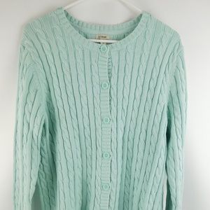 LL Bean 100% Cotton Cable Knit Cardigan Sweater XL